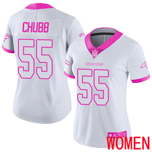 Women Denver Broncos #55 Bradley Chubb Limited White Pink Rush Fashion Football NFL Jersey